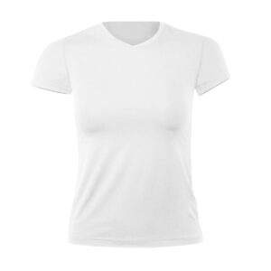 Polera Dry Fit Manga Corta Ajustada Cuello V Blanca Mujer